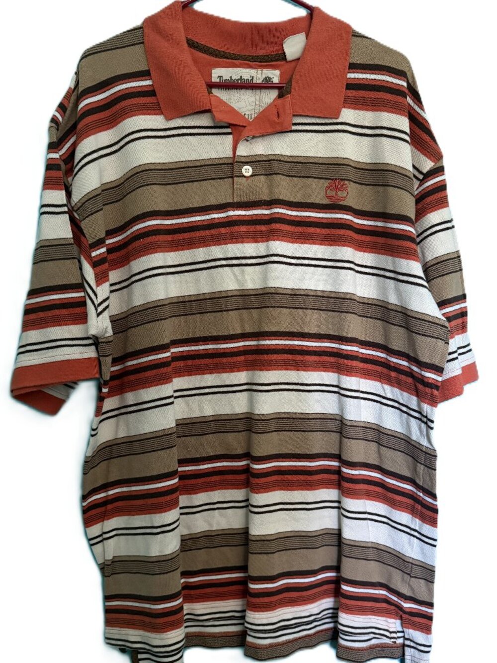 ✨VINTAGE Timberland Earth Tone Striped Polo Shirt - Men's XL Loose Fit✨